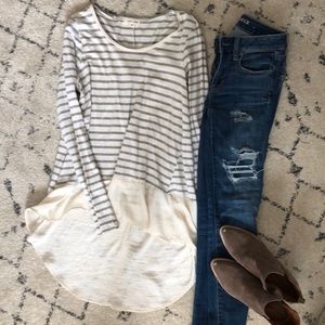 High-low striped top